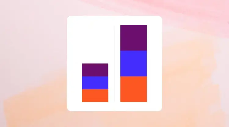 Stacked bar graph with 2 bars each containg 3 segments on a dyed orange background